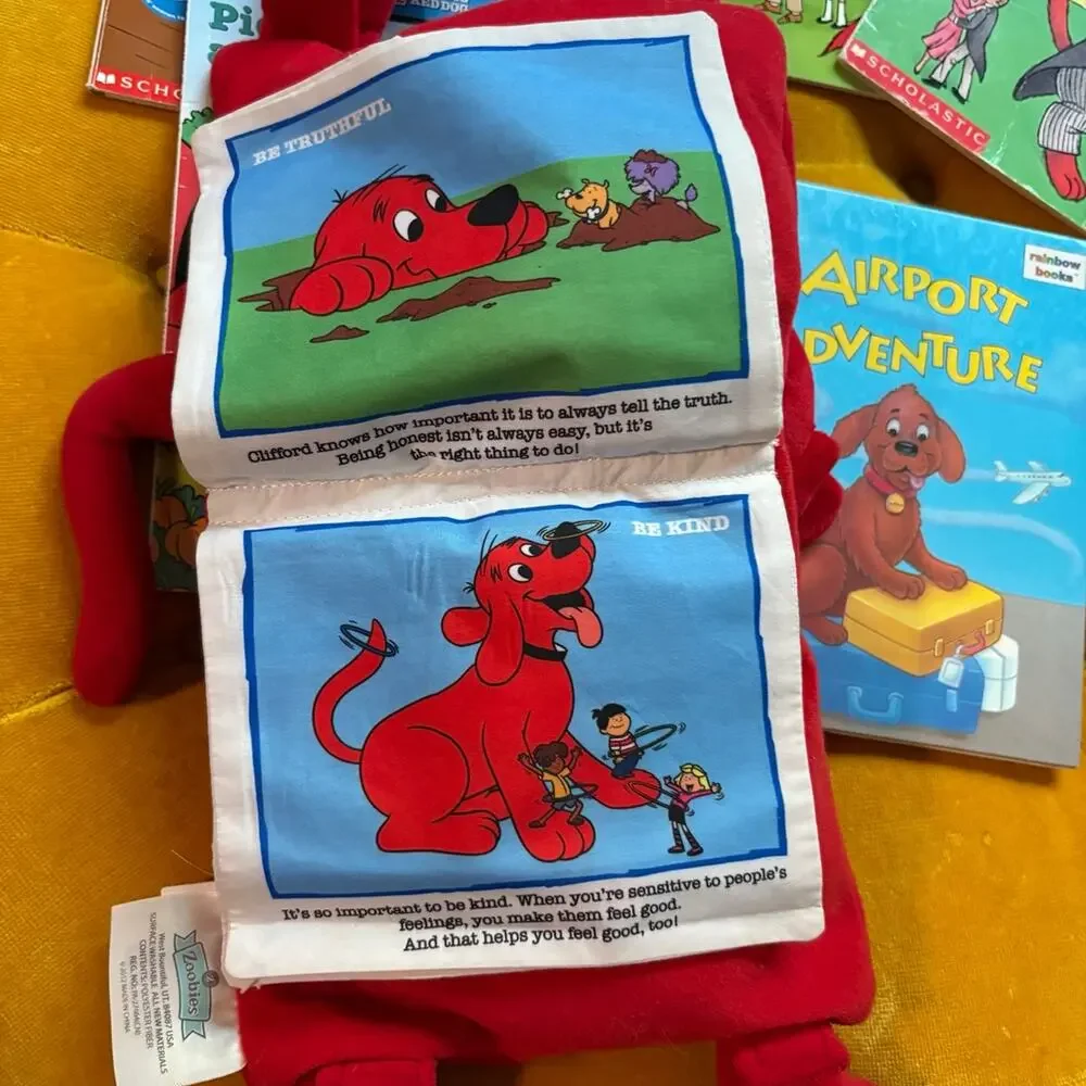 Clifford the Big Red Dog Plush Cloth Activity Book + 6 Kids Books Lot